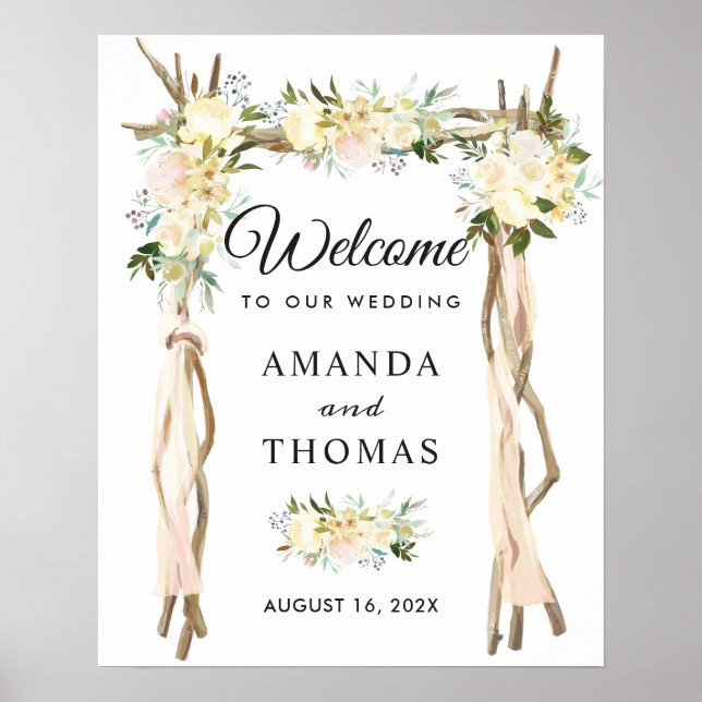 Póster Cartel de bienvenida de boda con arco de pérgola f (Frente)