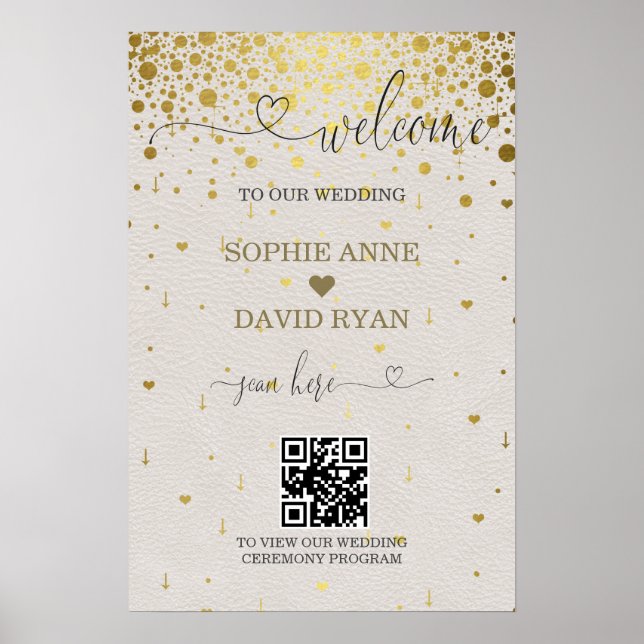 Póster Cartel de bienvenida de boda con código QR moderno (Frente)