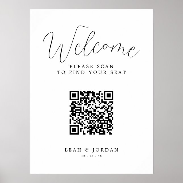 Póster Cartel de bienvenida de boda con código QR rústico (Frente)