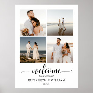 Póster Cartel de bienvenida de boda con collage de fotos 