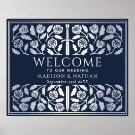 Póster Cartel de bienvenida de boda con espada de plata a