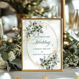 Póster Cartel de Bienvenida de Boda con Eucalipto Verde P