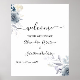 Póster Cartel de bienvenida de boda con flores de acuarel