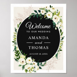 Póster Cartel de bienvenida de boda con flores de vegetac