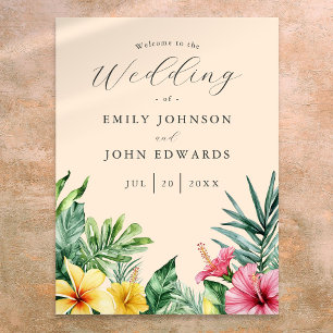 Póster Cartel de bienvenida de boda con flores tropicales