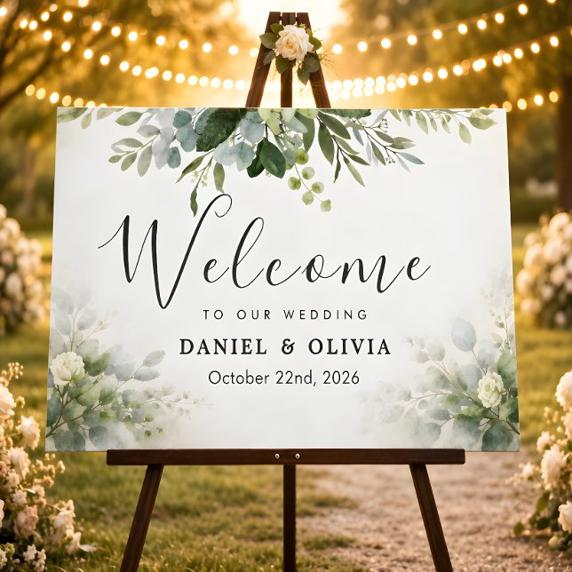 Póster Cartel de bienvenida de boda con follaje de eucali (Subido por el creador)