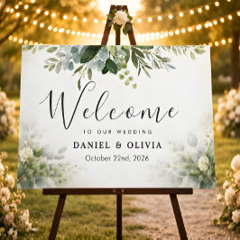 Póster Cartel de bienvenida de boda con follaje verde de 