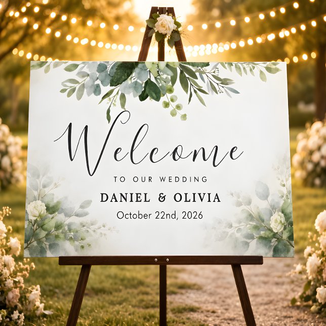 Póster Cartel de bienvenida de boda con follaje verde de  (Subido por el creador)