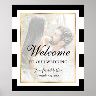 Póster Cartel de bienvenida de boda con foto de rayas bla