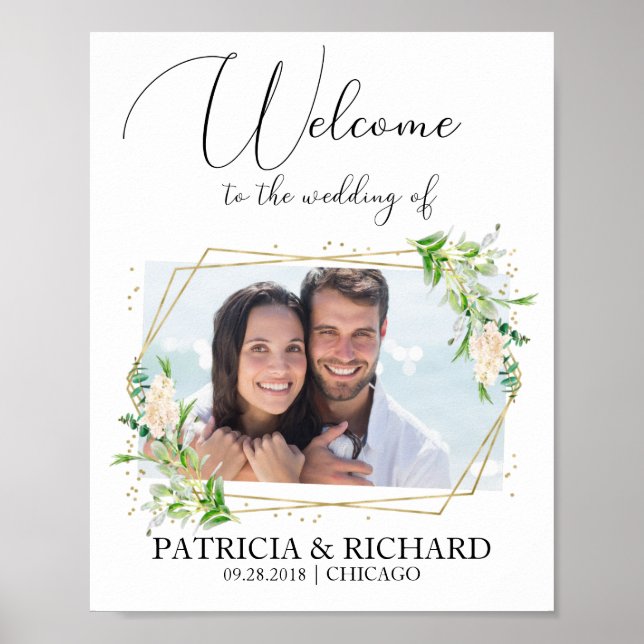Póster Cartel de bienvenida de boda con foto de vegetació (Frente)
