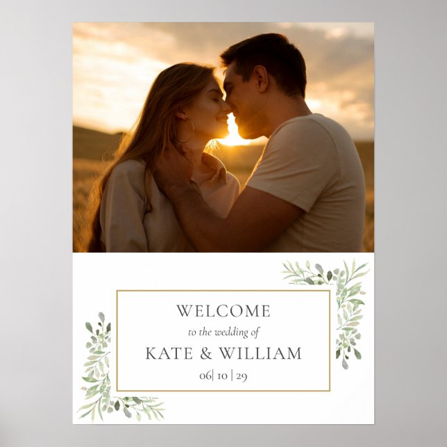 Póster Cartel de bienvenida de boda con foto de vegetació (Frente)