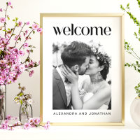 Cartel de bienvenida de boda con foto elegante en