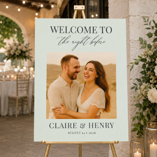 Póster Cartel de bienvenida de boda con foto en verde sal