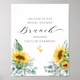 Póster Cartel de bienvenida de boda con girasoles en acua