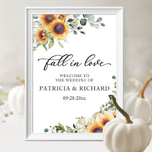 Póster Cartel de bienvenida de boda con girasoles y veget