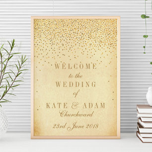Póster Cartel de bienvenida de boda con glamour dorado vi