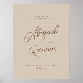 Póster Cartel de bienvenida de boda con guión beige boho 