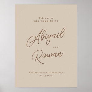 Póster Cartel de bienvenida de boda con guión beige boho