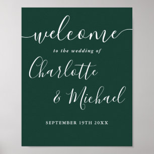 Póster Cartel de bienvenida de boda con guión Chic Verde