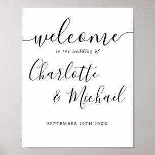Póster Cartel de bienvenida de boda con guión en blanco y
