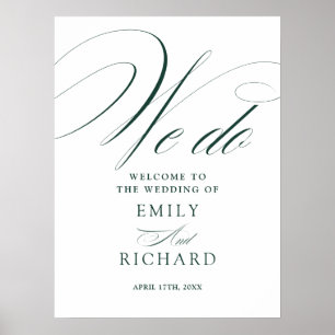 Póster Cartel de bienvenida de boda con guión verde esmer