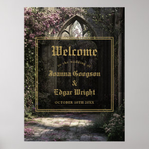 Póster Cartel de bienvenida de boda con jardín floral gót