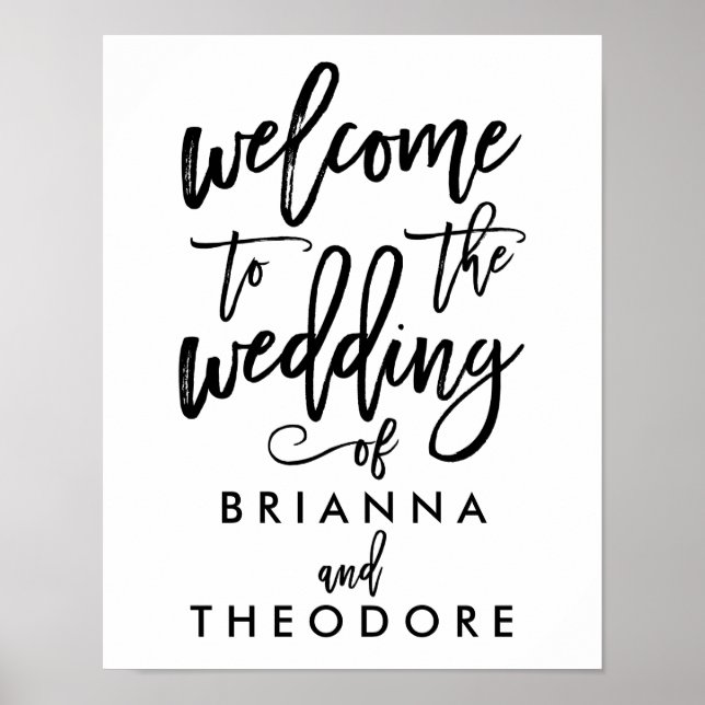 Póster Cartel de bienvenida de boda con letra a mano chic (Frente)