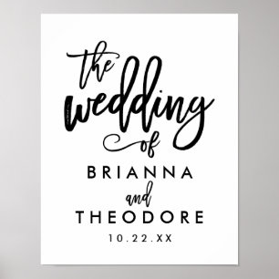 Póster Cartel de bienvenida de boda con letra a mano chic
