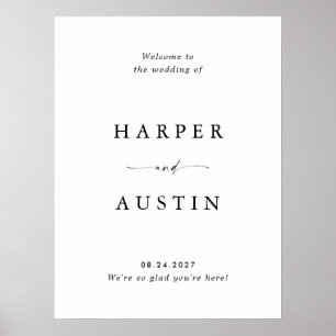 Póster Cartel de bienvenida de boda con letra minimalista