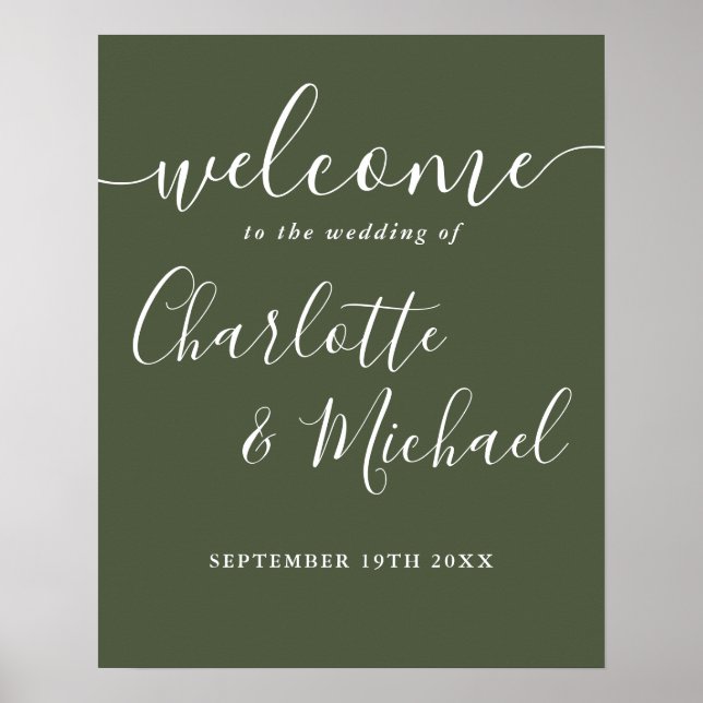 Póster Cartel de bienvenida de boda con letra script de c (Frente)