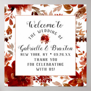 Póster Cartel de bienvenida de boda con marco floral de b