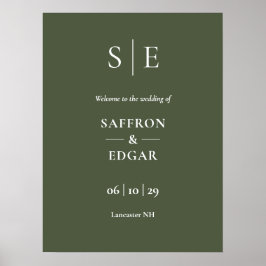 Póster Cartel de bienvenida de boda con monograma elegant