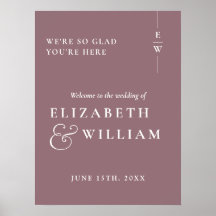 Cartel de bienvenida de boda con monograma minimal