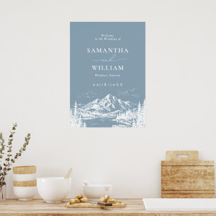Póster Cartel de bienvenida de boda con paisaje montañoso