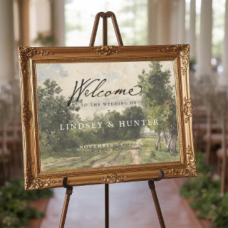 Póster Cartel de bienvenida de boda con pintura de paisaj