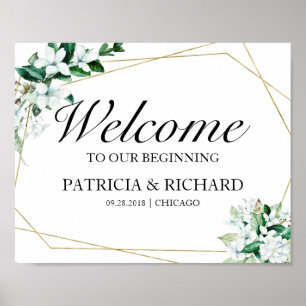 Póster Cartel de bienvenida de boda con vegetación floral