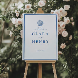 Póster Cartel de bienvenida de boda costera con conchas d