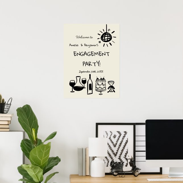 Póster Cartel de bienvenida de boda de fiesta de compromi (Oficina en casa)