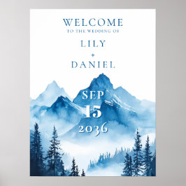 Póster Cartel de bienvenida de boda de montaña con acuare