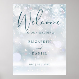 Póster Cartel de bienvenida de boda de nieve de invierno 