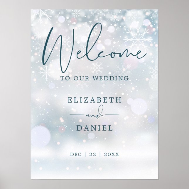 Póster Cartel de bienvenida de boda de nieve de invierno  (Frente)