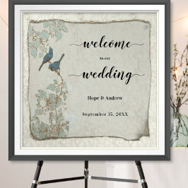 Póster Cartel de bienvenida de boda de pájaros de amor tu