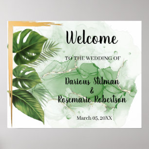 Póster Cartel de bienvenida de boda de palmera tropical