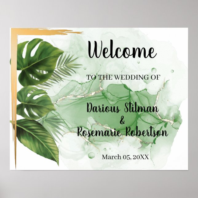 Póster Cartel de bienvenida de boda de palmera tropical (Frente)