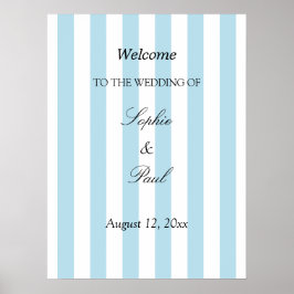 Póster Cartel de bienvenida de boda de rayas azules pálid
