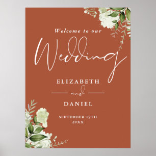 Póster Cartel de bienvenida de boda de terracota floral v