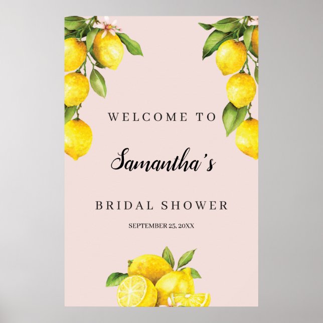 Póster Cartel de bienvenida de boda de verano con limón c (Frente)
