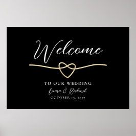 Póster Cartel de bienvenida de boda dorado romántico negr