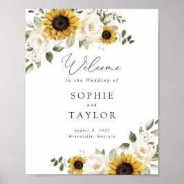 Póster Cartel de bienvenida de boda elegante con girasole