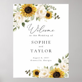 Póster Cartel de bienvenida de boda elegante con girasole
